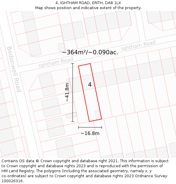 4, IGHTHAM ROAD, ERITH, DA8 1LX: Plot and title map