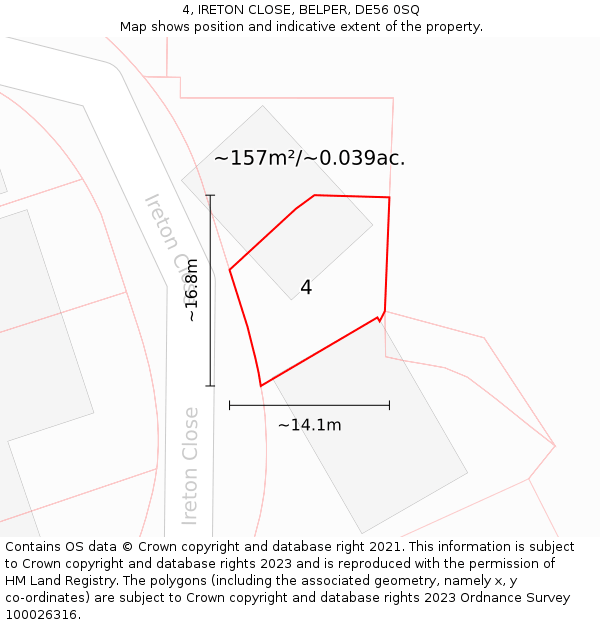 4, IRETON CLOSE, BELPER, DE56 0SQ: Plot and title map