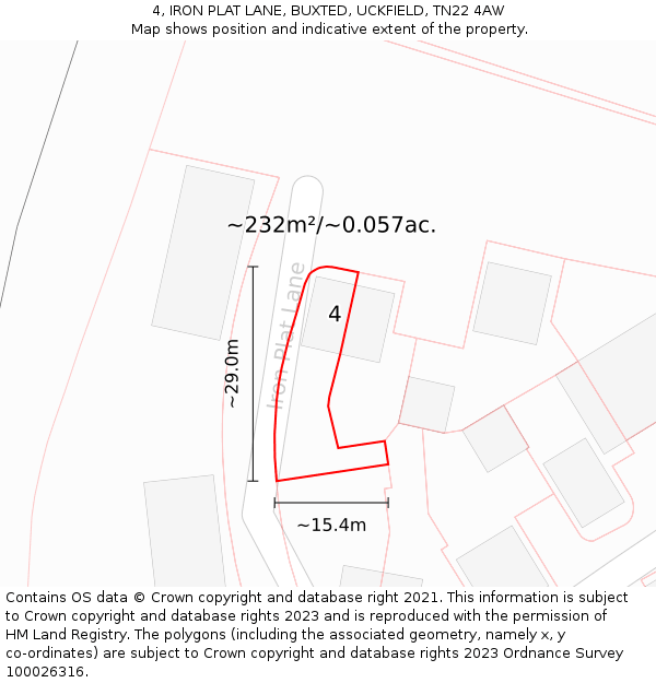 4, IRON PLAT LANE, BUXTED, UCKFIELD, TN22 4AW: Plot and title map