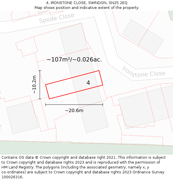 4, IRONSTONE CLOSE, SWINDON, SN25 2EQ: Plot and title map