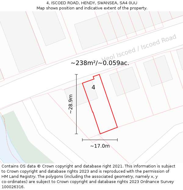 4, ISCOED ROAD, HENDY, SWANSEA, SA4 0UU: Plot and title map