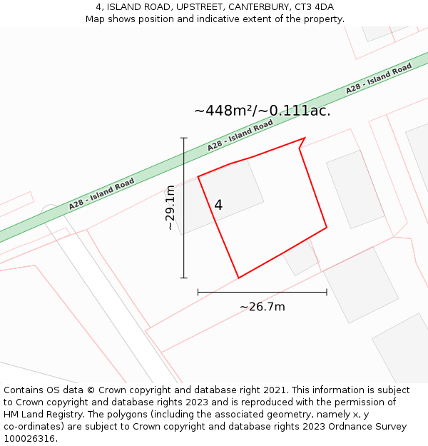 4, ISLAND ROAD, UPSTREET, CANTERBURY, CT3 4DA: Plot and title map