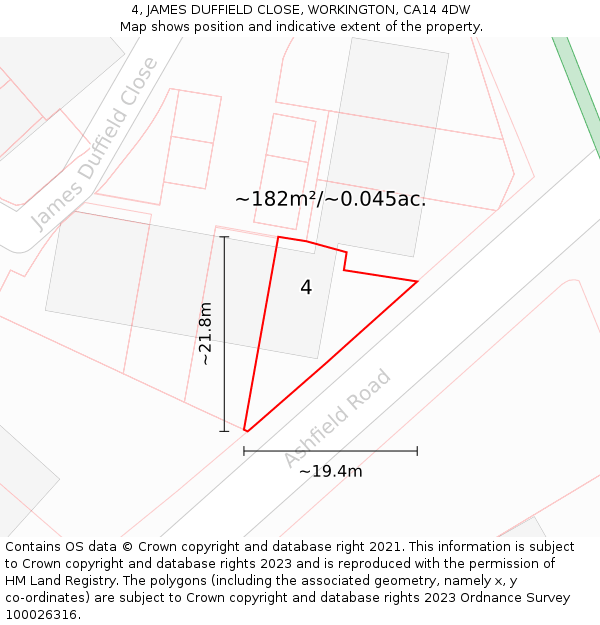 4, JAMES DUFFIELD CLOSE, WORKINGTON, CA14 4DW: Plot and title map