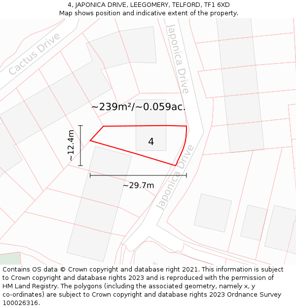 4, JAPONICA DRIVE, LEEGOMERY, TELFORD, TF1 6XD: Plot and title map