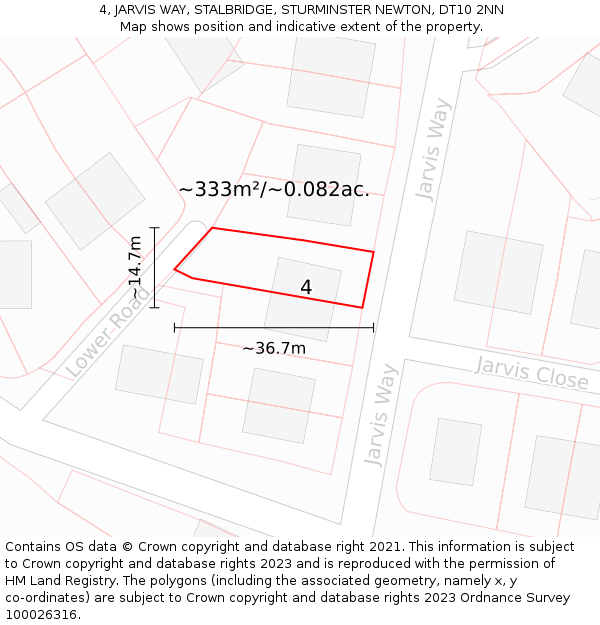 4, JARVIS WAY, STALBRIDGE, STURMINSTER NEWTON, DT10 2NN: Plot and title map