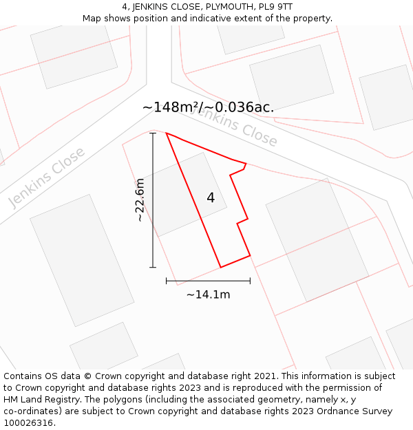 4, JENKINS CLOSE, PLYMOUTH, PL9 9TT: Plot and title map