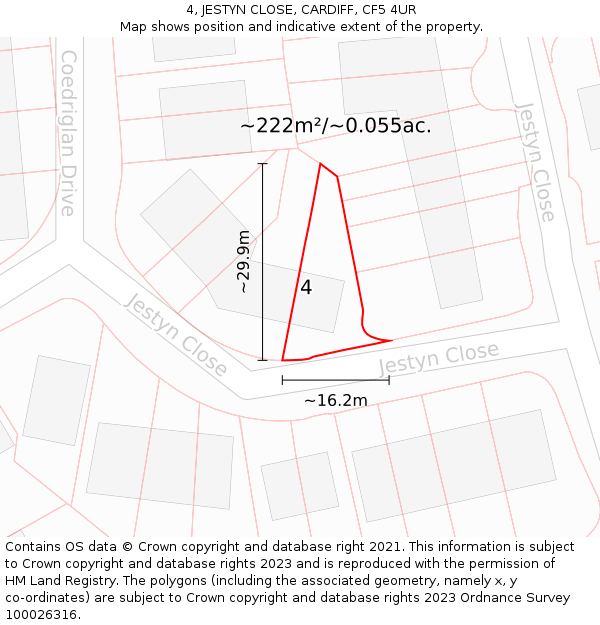 4, JESTYN CLOSE, CARDIFF, CF5 4UR: Plot and title map