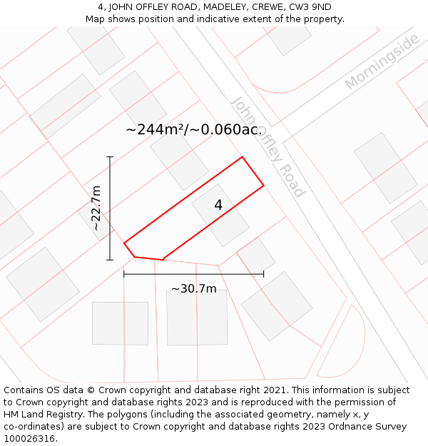 4, JOHN OFFLEY ROAD, MADELEY, CREWE, CW3 9ND: Plot and title map