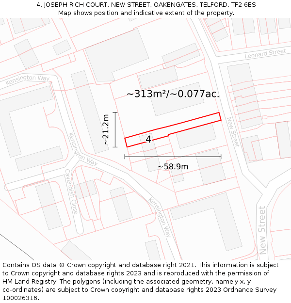 4, JOSEPH RICH COURT, NEW STREET, OAKENGATES, TELFORD, TF2 6ES: Plot and title map