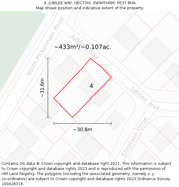 4, JUBILEE WAY, NECTON, SWAFFHAM, PE37 8NA: Plot and title map