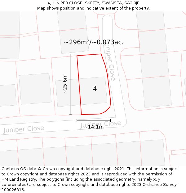 4, JUNIPER CLOSE, SKETTY, SWANSEA, SA2 9JF: Plot and title map