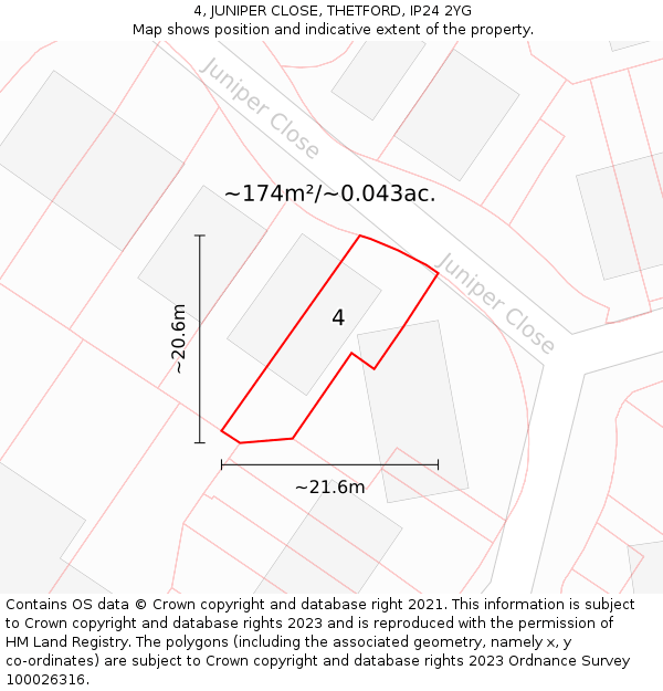 4, JUNIPER CLOSE, THETFORD, IP24 2YG: Plot and title map