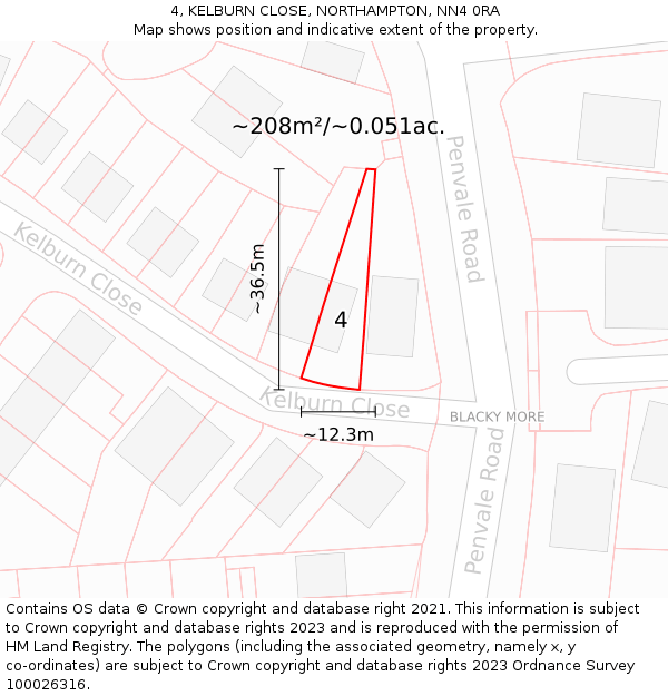 4, KELBURN CLOSE, NORTHAMPTON, NN4 0RA: Plot and title map