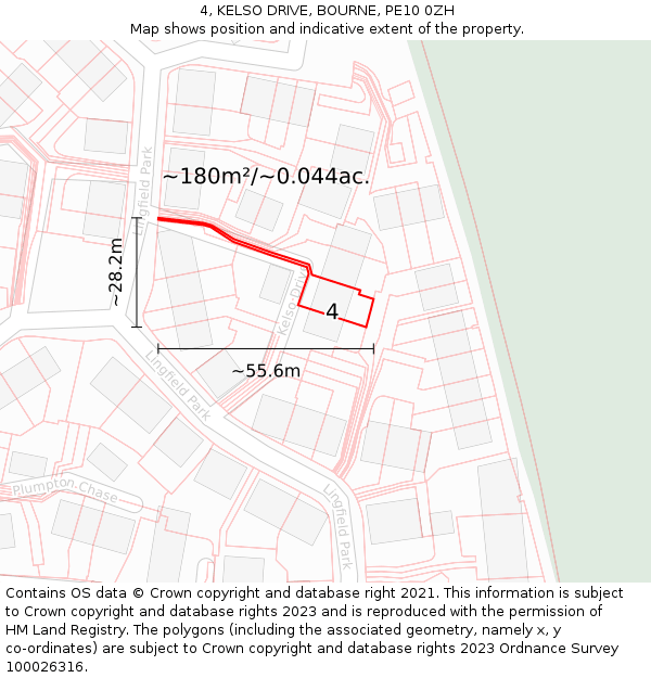 4, KELSO DRIVE, BOURNE, PE10 0ZH: Plot and title map