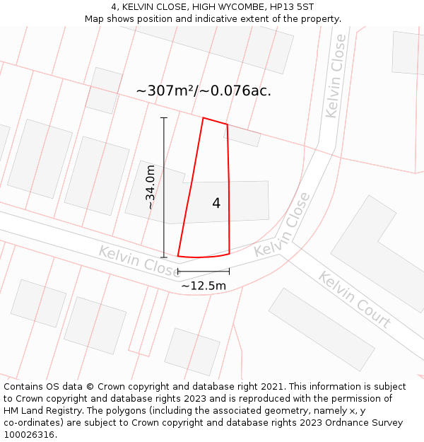 4, KELVIN CLOSE, HIGH WYCOMBE, HP13 5ST: Plot and title map