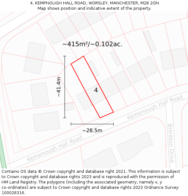 4, KEMPNOUGH HALL ROAD, WORSLEY, MANCHESTER, M28 2GN: Plot and title map