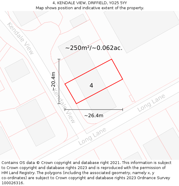 4, KENDALE VIEW, DRIFFIELD, YO25 5YY: Plot and title map