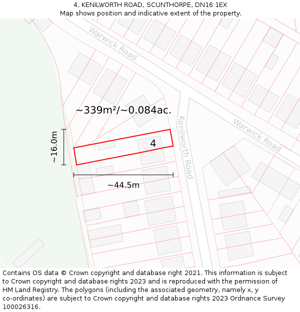 4, KENILWORTH ROAD, SCUNTHORPE, DN16 1EX: Plot and title map