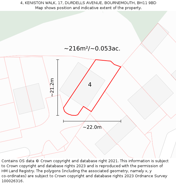 4, KENISTON WALK, 17, DURDELLS AVENUE, BOURNEMOUTH, BH11 9BD: Plot and title map
