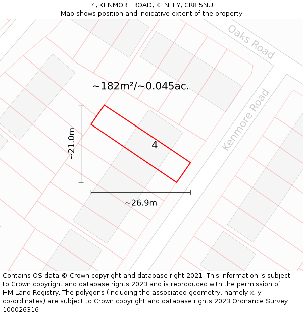 4, KENMORE ROAD, KENLEY, CR8 5NU: Plot and title map