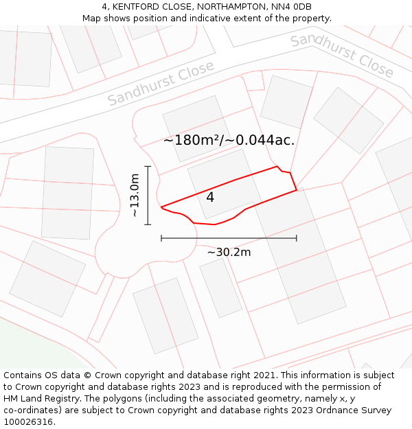 4, KENTFORD CLOSE, NORTHAMPTON, NN4 0DB: Plot and title map