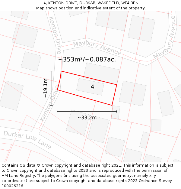 4, KENTON DRIVE, DURKAR, WAKEFIELD, WF4 3PN: Plot and title map