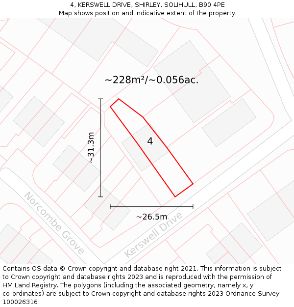 4, KERSWELL DRIVE, SHIRLEY, SOLIHULL, B90 4PE: Plot and title map