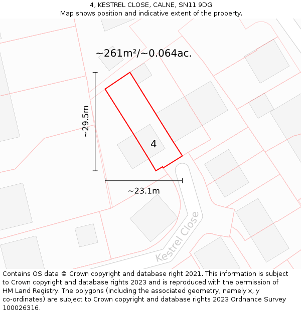 4, KESTREL CLOSE, CALNE, SN11 9DG: Plot and title map