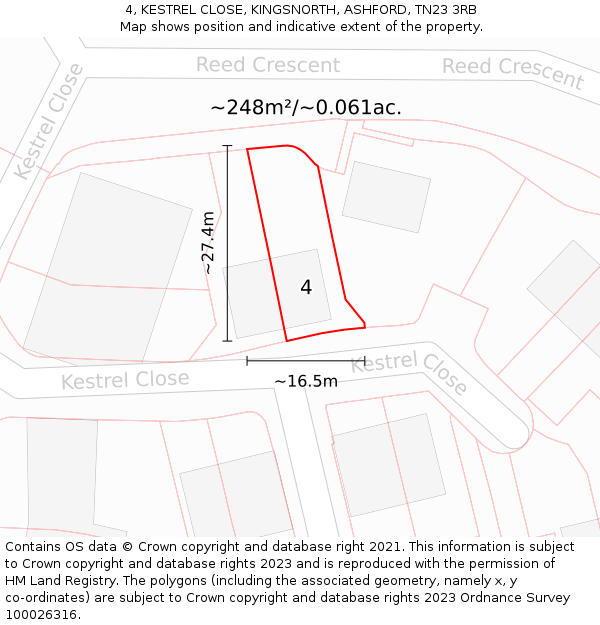 4, KESTREL CLOSE, KINGSNORTH, ASHFORD, TN23 3RB: Plot and title map