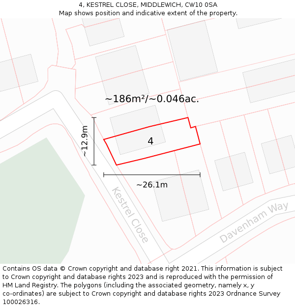 4, KESTREL CLOSE, MIDDLEWICH, CW10 0SA: Plot and title map