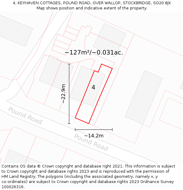 4, KEYHAVEN COTTAGES, POUND ROAD, OVER WALLOP, STOCKBRIDGE, SO20 8JX: Plot and title map