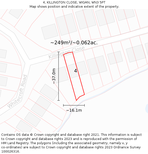 4, KILLINGTON CLOSE, WIGAN, WN3 5PT: Plot and title map