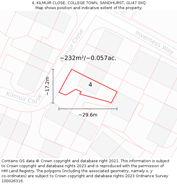 4, KILMUIR CLOSE, COLLEGE TOWN, SANDHURST, GU47 0XQ: Plot and title map