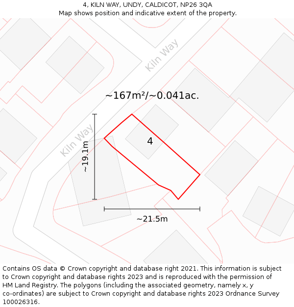 4, KILN WAY, UNDY, CALDICOT, NP26 3QA: Plot and title map