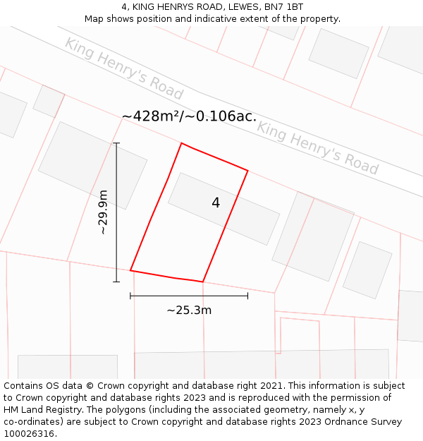 4, KING HENRYS ROAD, LEWES, BN7 1BT: Plot and title map