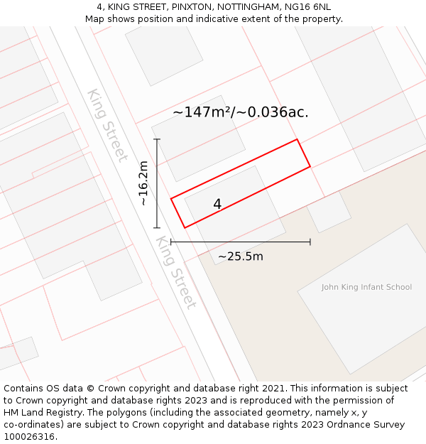 4, KING STREET, PINXTON, NOTTINGHAM, NG16 6NL: Plot and title map