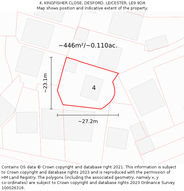 4, KINGFISHER CLOSE, DESFORD, LEICESTER, LE9 9DA: Plot and title map