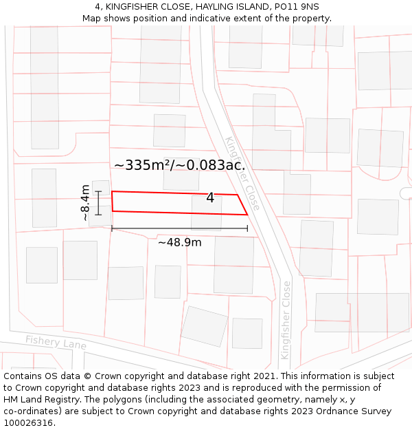 4, KINGFISHER CLOSE, HAYLING ISLAND, PO11 9NS: Plot and title map