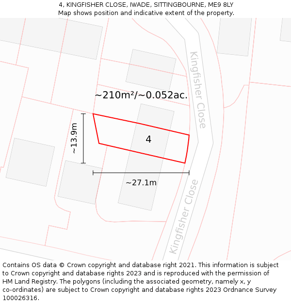 4, KINGFISHER CLOSE, IWADE, SITTINGBOURNE, ME9 8LY: Plot and title map