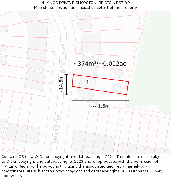 4, KINGS DRIVE, BISHOPSTON, BRISTOL, BS7 8JP: Plot and title map