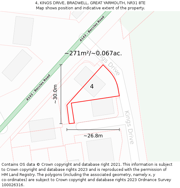 4, KINGS DRIVE, BRADWELL, GREAT YARMOUTH, NR31 8TE: Plot and title map