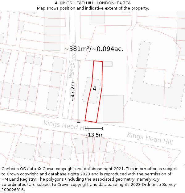 4, KINGS HEAD HILL, LONDON, E4 7EA: Plot and title map