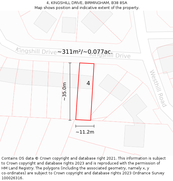 4, KINGSHILL DRIVE, BIRMINGHAM, B38 8SA: Plot and title map