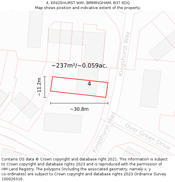 4, KINGSHURST WAY, BIRMINGHAM, B37 6DQ: Plot and title map