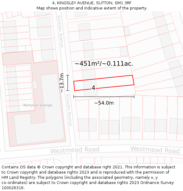 4, KINGSLEY AVENUE, SUTTON, SM1 3RF: Plot and title map