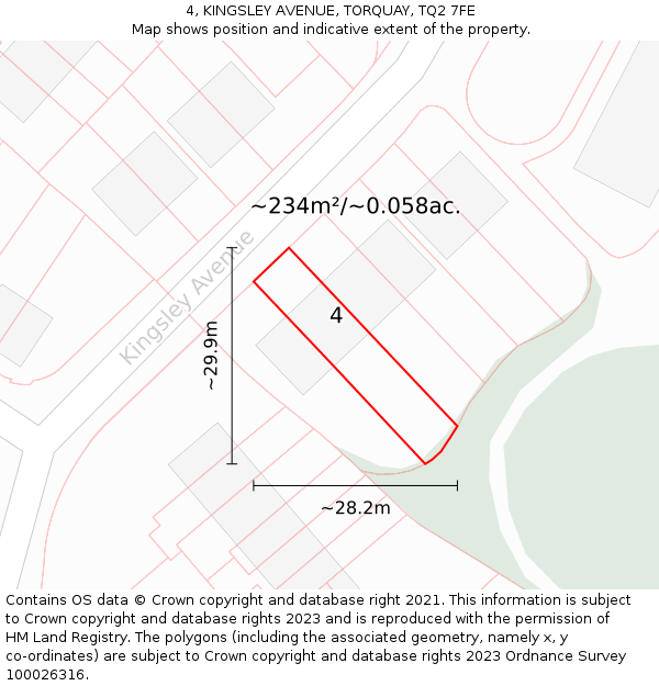 4, KINGSLEY AVENUE, TORQUAY, TQ2 7FE: Plot and title map