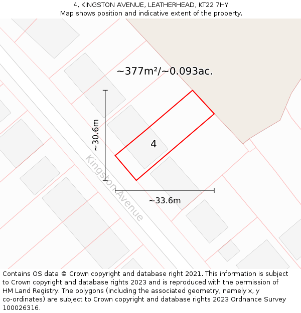 4, KINGSTON AVENUE, LEATHERHEAD, KT22 7HY: Plot and title map