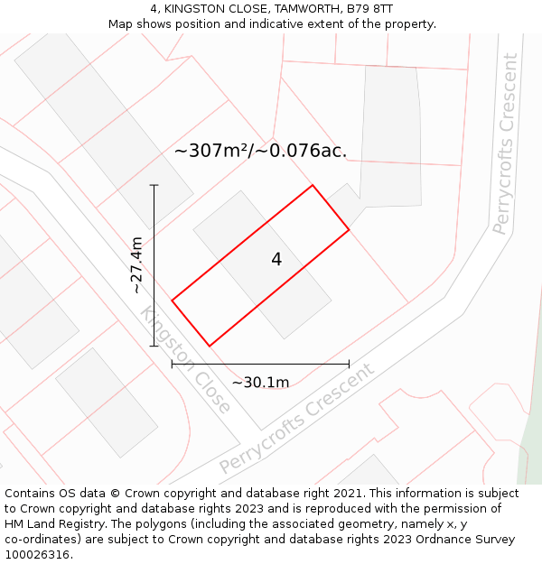 4, KINGSTON CLOSE, TAMWORTH, B79 8TT: Plot and title map