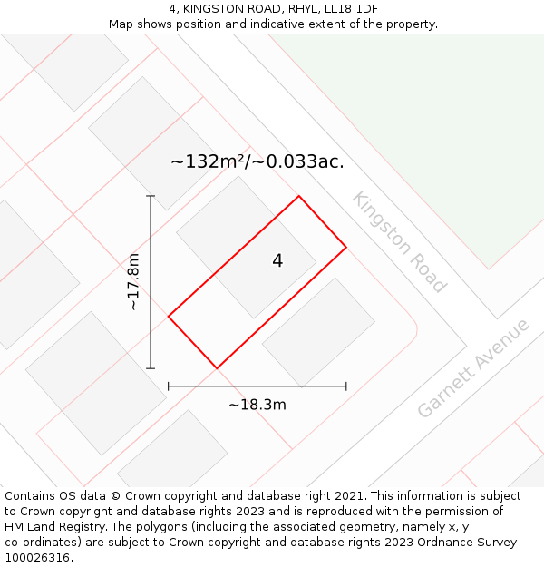 4, KINGSTON ROAD, RHYL, LL18 1DF: Plot and title map