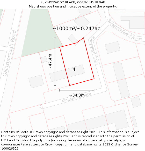 4, KINGSWOOD PLACE, CORBY, NN18 9AF: Plot and title map
